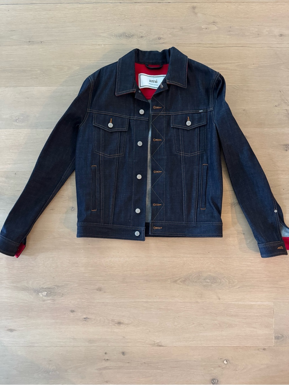 Ami Dark Indigo Denim Jacket with Red Lining
